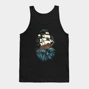 Ship Sailing In Ocean Tank Top